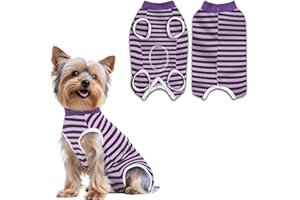 PawSailor Combinaison de Récupération Chien Femelle et Mâle Rayé, Combinaison Médicale pour Chien, Gilet de Récupération Chirurgicale pour Animaux en Coton Doux, Protection des Plaies, Violet S