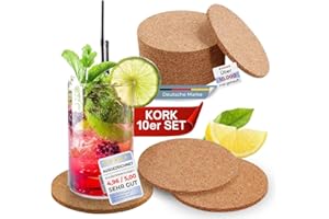 ‎WORTEK wortek Untersetzer Gläser Korkuntersetzer rund - 10er Set Kork Untersetzer 10cm Korkplatte - Tischuntersetzer Tassenuntersetzer Glasuntersetzer Kork für Raclette, Tee, Kaffee, Cocktail Bar Zubehör