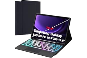 ‎ROOFEI ROOFEI Galaxy Tab S9/S9 FE Hülle mit Tastatur: 11 Zoll Galaxy Tab S9 Abnehmbar Tastatur mit Touchpad, 3-Zozen-7-Farbige Beleuchtung - Kabellose Deutsches QWERTZ-Layout Tastatur für Samsung Tab S9 FE