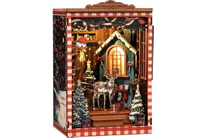 DIY bok Nook-snörike vit paviljong bokstöd trä och 3D-pussel med LED-ljus, pysselset vuxna, book Nook kit