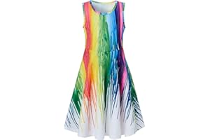 AIDEAONE Abito Senza Maniche con Scollo Tondo e Stampa Farfalle per Ragazze Abito Divertente a Trapezio Carino