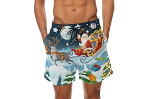 coosun Men's Christmas Santa Claus Beach Board Shorts Quick Dry Swim Trunk