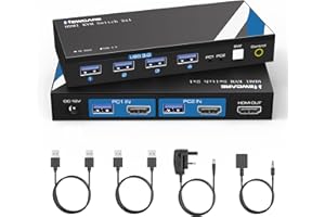 NEWCARE KVM Switch 2 PC 1 Monitor, 4K@60Hz KVM Switch HDMI 2 Port Share One HD Monitor 4 USB 3.0 Port Keyboard Mouse, HDMI Kvm switch 2x1, Power Adapter and Wired Controller Included