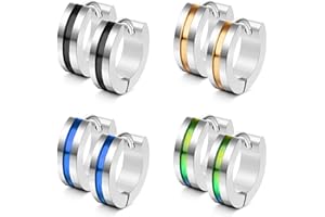 KALVICA 4 Paar 316L Edelstahl Creolen Ohrringe für Herren Damen, Kleine Creolen Ohrringe Set Schwarz Blau goldene Farbe Breite 4mm