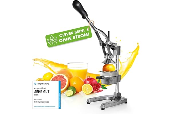 Lumaland Professionell manuell juicepress gjutjärn apelsinjuicepress med handpress utrustning citrusjuicer 6,5 kg