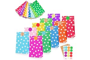 Leenou 20 Pezzi Sacchetti Regalo di Carta, Bustine Regalo di Carta per Caramelle, Borsa da Festa Colorata con 48 adesivi, Sacchettini Compleanno Bambini per Confezionare Regali, Matrimoni, Natale