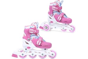 Madivo Cottoncandy Lot de 2 rollers 2 en 1 réglables pour fille | Patins à roulettes ABEC-5 | Rollers en ligne transformables en patins à roulettes | Blanc/rose | Tailles : 26-29, 30-33