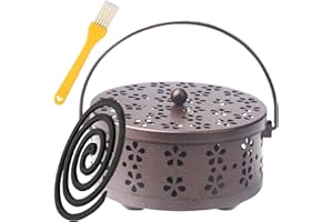 QUNKUN Iron Hollow Mosquito Coils Box, supporto a spirale per zanzare, in stile retrò, con manico (bronzo)