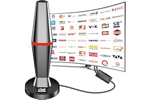 QGCLEARSO DVB-T/DVB-T2 Antenne,2025 DVBT2 Antenne mit Verstärker Großer Reichweite und 360° Empfang,Zimmerantenne für Fernseher mit Starkem Magnetfuß,-Unterstützt 4K 1080P - Alle TV-Geräte DAB/UHF/VHF