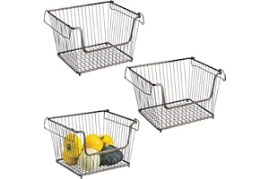 mDesign grand panier rangement à utilisation universelle (lot de 3) – panier métal empilable – grande corbeille métal ouverte avec poignées – pour cuisine, garde-manger & Cie – couleur bronze