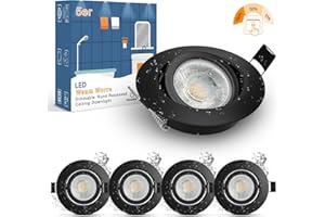 ‎WOWATT wowatt 5er LED Einbaustrahler 230V Schwarz 3 Stufen Dimmbar 7W IP44 Bad Einbauleuchten Flach Deckenspots 700LM Warmweiß 2800K Ersetzt 70W Halogen Spots Schwenkbar Rund 68mm Einbauspots für Badezimmer
