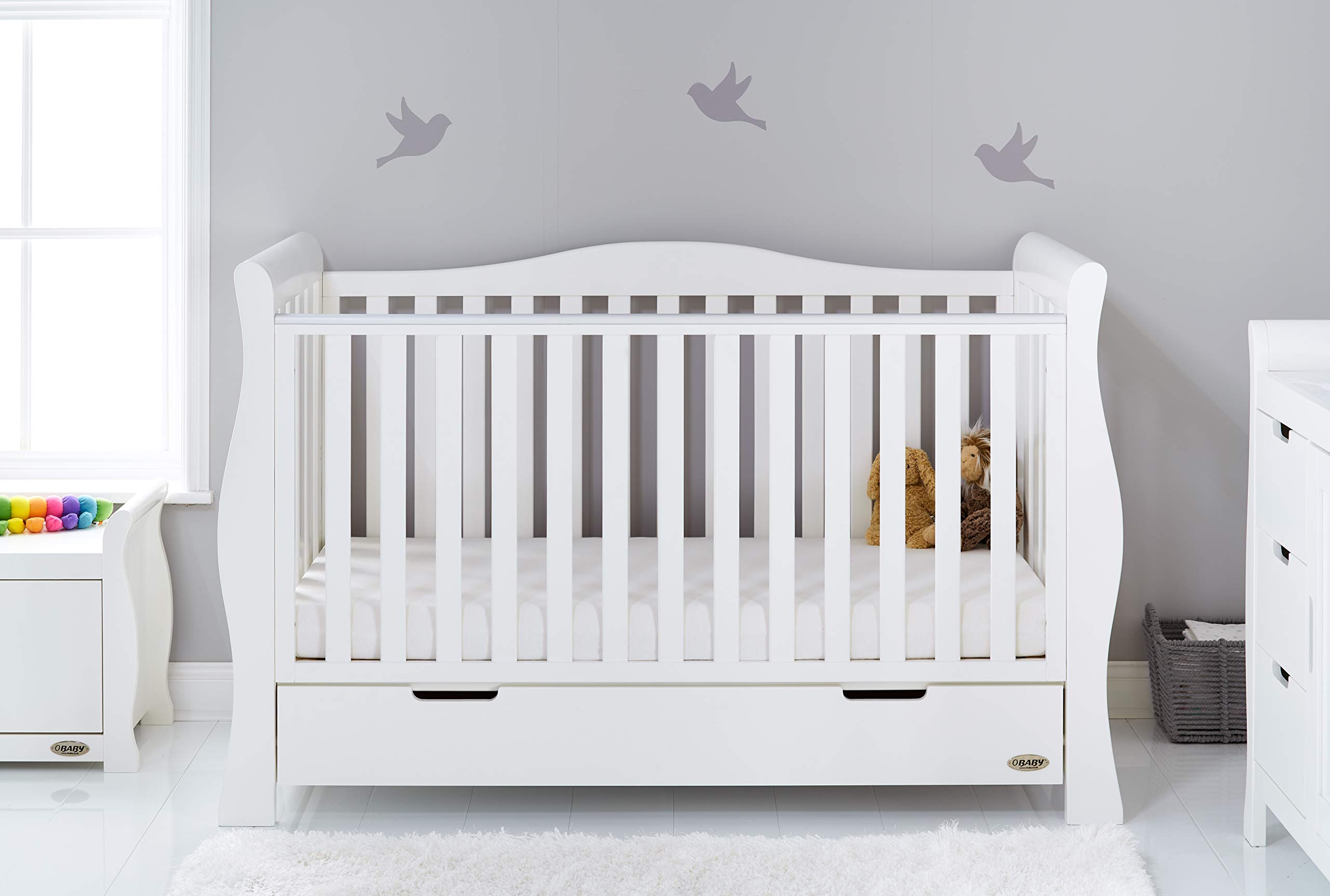 Obaby Stamford Sleigh Luxe Cot Bed White Baby Toddlers