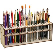 Porte-Pinceaux En Bois Streysisl - 67 Trous - Organisateur Pour Peinture Ou Maquillage