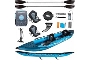 Aqua Spirit Aufblasbares Kajakbrett, 3,5 m, 1 oder 2 Personen, komplettes Kajak-Set mit Paddel, Rucksack, Doppelhubpumpe und mehr Zubehör, Erwachsene Anfänger/Experten