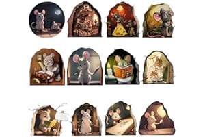 JUMRHFAN Stickers muraux trou de souris 3D, 12PCS Décalcomanies murales souris lisant un livre, Stickers muraux trou de souris réalistes, amovibles, phosphorescents pour chambre à coucher, enfants