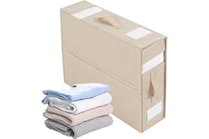 QARIDO Organiseur de draps de lit pliable, boîte de rangement pour housse de couette avec fenêtre transparente et poignées – Organiseur de draps pour placard à linge (Beige)