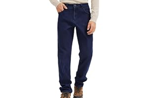 Asoodiy Thermal Jeans Mens Fleece Lined Denim Trousers Warm Winter Comfort Pants