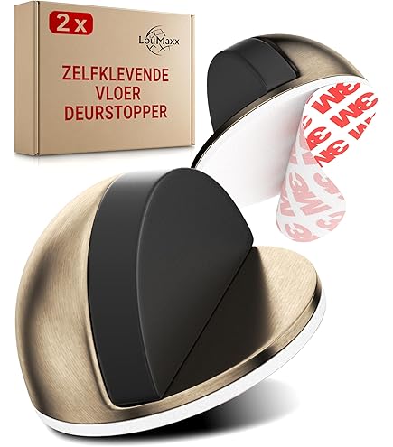 EVI Herrajes | Set 2 Deurstopper Voor Vloer| 24x30 mm | Messing Lederen Afwerking | Zwart rubber | Inclusief schroef bevestigingsplug | Mod. I-108 -CU