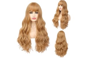 X-Tress Perruque Brun Claire Perruque Femme Courte Bob Wig avec Air Bangs 60cm Cheveux Ondule Natural Looking Souple et Doux Cheveux Longueur d'Epaule Party Wig(Brun Clair)
