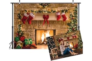 LYWYGG 8x8FT Fondo de Fotografía de Navidad Fondo de Chimenea Interior Fondo de Cena de Navidad Fondo de Fiesta Familiar Fondo de Estufa de Navidad CP-282-0808
