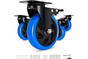 Humagineer 125mm Rotelle per Mobili con 4 Freno, Ruote per Carichi Pesanti Portata 1000KG, Ruote in Poliuretano Girevoli con Doppio Freno, Route Silenziose e Resistenti per Mobili,Carrelli,Set di 4