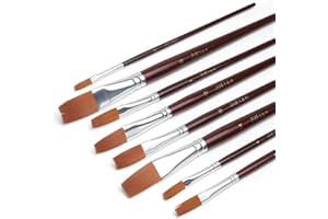 Elan Set di Pennelli Piatti, 8 Pezzi Pennelli Sintetici Punta Piatta in Nylon, Pennello Pittura a Manico Corto per Pittura Acrilica, Tempere e Gouache