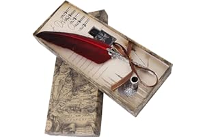 GAROSA Pluma Feather pen Tintero Pluma de La Pluma del Vintage, Sistema Antiguo de La Tinta de Escritura de La Pluma de La Pluma de La Inmersión de La Caligrafía Inglesa, Aspecto de Talla del Metal(Red)