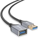 PIPIKA USB 3.0 Verlängerung Kabel [2M], USB A Stecker auf A Buchse Nylon Verlängerungskabel 5Gbps Superschnelle mit Vergoldet