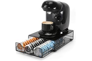 SYSYLY Compact tiroir de rangement compatible avec capsules tassimo, Support dosettes de café, Porte capsules de café,Organiseur pour ranger 48 dosettes, Idéal pour les petits espaces, Noir