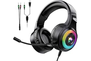 FUNINGEEK Casque Gaming PS4,Casque Gaming Switch avec Micro Anti Bruit Casque Gamer Xbox One Filaire LED Lampe Stéréo Bass Microphone Réglable avec Micro 3.5mm Jack Casque Compatible pour PC Xbox One (Black-F2)