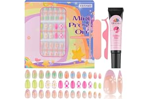 78 Pieces Press on Nails for Kids, EBANKU 3 Pack Kid Fake Nail Kit Old Colorful Flower Press on Nails for Girls 8-12 Years with Jelly Nail Adhesives & Nail Builder Glue