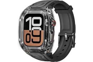 VEVEXIAO Transparent Rugged Case with Band Compatible with Apple Watch Series 10 46mm Bands, Luxury Crystal Clear Military Protective Cover Bumper Tactical for iWatch Series 10 46mm Strap