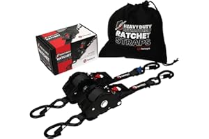 TENSYS Retractable Ratchet Tie Down Straps (2PK) - 600kg Min Break Force, Includes 25mm x 3 m Autoretractable Tie Downs with Padded Handles. Securing Cargo, Trailers, Roof Racks - Black
