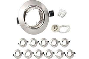 ‎WONDLUMI Wondlumi 12x Einbaustrahler GU10 Einbauleuchten Schwenkbar Rund Einbaurahmen 68mm LED Spots 230V Edelstahl Gebürstet Einbauspots Rahmen inkl. GU10 Fassung für LED oder Halogen