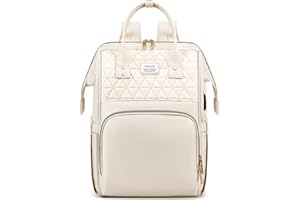 VSNOON Laptop Backpack for Women,15.6 Inch Stylish Laptop Rucksack Wide Open, Travel Backpack with USB Charging Port, Water Resistant Travel Business Work Bag Computer Backpack for Men, Beige