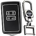 Keycept™ Silver Line TPU Key Cover Suitable For Renault Triber, Kiger 4 button Smart card key with Keychain. (Type 2, Black)