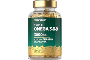 HORBÄACH Triple Omega 3 6 9 Capsules 3000mg ALA, LA & OA | 120 Softgels | High Strength EPA & DHA Essential Fatty Acids | Supplement with Fish Oil, Flaxseed & Sunflower Oil | by Horbaach