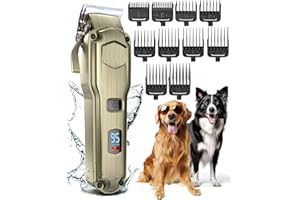 oneisall Dog Clippers for Grooming for Thick Heavy Coats/Low Noise Rechargeable Cordless Pet Shaver with Stainless Steel Blade/Waterproof Dog Shaver for Dogs Pets and Animals (Gold)