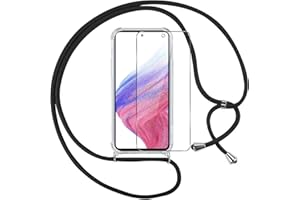 Pnakqil Cordón Collar Funda para Samsung Galaxy A53 5G con 1 Protector de Pantalla de Vidrio Templado,con Cordón Cadena Correa Transparente Funda Cover Compatible con Samsung A53 5G,Negro
