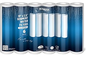 Ronaqua 5 Micron Sediment Water Filter Cartridge 10"x2.5", NSF Certified, 4-Layer Filtration for any 10-inch RO Units & Whole House Systems, Compatible with Culligan P5, AP110, WHKF-GD05, 6 Pack