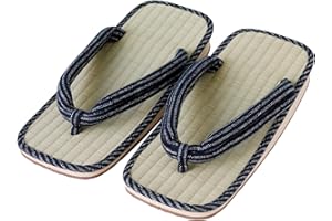 Asayu Japan Sandales Traditionnelles Japonaises en Igusa, Fabriquées au Japon, Tatami Zori, Absorbantes et Résistantes aux Odeurs - Rayures Bleues, Taille Homme EU 40 à 43.