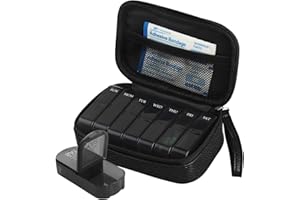 YELOUMISS Pill Box 7 Day 2 Times a Day Weekly Pill Organiser with Portable Zipper PU Leather Bag BPA Free AM PM Travel Pill Dispenser for Medication Capsule Vitamins Fish Oils (Black)