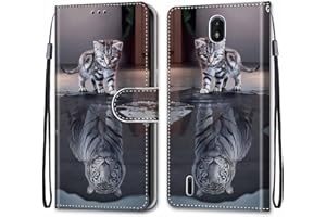 Unichthy For Nokia C01 Plus Case Flip PU Leather Shockproof Wallet Case with Stand Magnetic Money Pouch Folio Silicone Bumper Gel Protective Phone Cover for Nokia C01 Plus Cat & Tiger