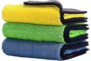 Auto Hub Heavy Microfiber Cloth for Car Cleaning and Detailing, Double Sided, Extra Thick Plush Microfiber Cloth, Lint-Free, 800 GSM (Size 40cm x 40cm)/Pack of 3, Color: Blue, Yellow, Green