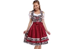 KOJOOIN Vestido Tirolés Tradicional Midi para Mujer con Delantal de Encaje 2 Piezas. para Oktoberfest