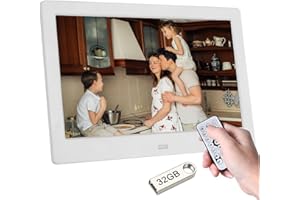 Haipky 7" HD IPS Digital Photo Frame - 1080P Video, Auto On/Off, Image Preview, MP3, Calendar, Clock, Remote Control, 32GB USB Drive, White