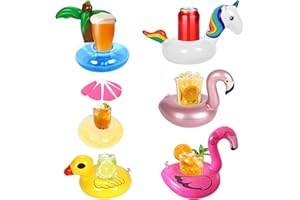 CPENG Getränkehalter Pool, 6 Stück Pool Getränkehalter, Cartoon Aufblasbare Becherhalter – Flamingo, Einhorn, Palmbaum, Regenschirm, Gelbe Ente & Gans für Pool & Sommerparty