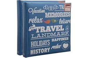 Arpan 2 x Photo Album 200 6 X 4'' / 15 x 10 cm Photos Slip in Picture Album CD/DVD Pocket Memo Writing Area - Gifting Album (Slogan Art Blue)