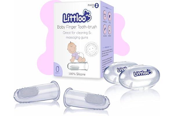 LITTLOO Silicone Baby Finger Manual Toothbrush, Great For Massaging & Cleaning Gums, Bpa-Free, Use Soft Brush For Kids & New Born Baby, Kids Finger Toothbrushes Pack Of 2 (Clear)