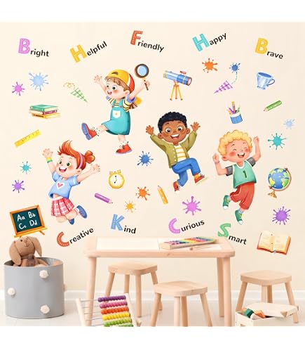 Adesivi Murali Bambini Con Frasi Motivazionali - Decorazione Angolo Lettura, Per Camerette E Asili, Facili Da Applicare